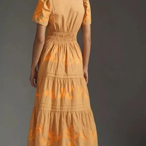 Anthropologie The Somerset Maxi Dress Embroidered Edition Tiered Smocked Waist